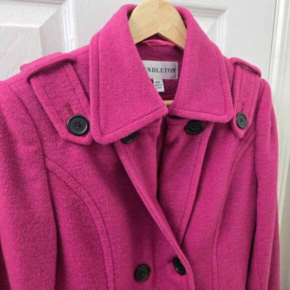 Pendleton Double-Breasted Coat Wool Blend XXS Womens Magenta Classic - Picture 9 of 16
